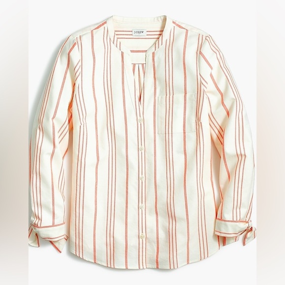 J. Crew Factory Women's Button Down Shirt Medium 100% Cotton with tie Sleeves - Picture 1 of 9